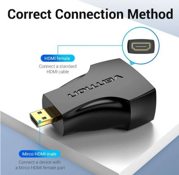 Vention micro HDMI/M -> HDMI/F (4K,fekete), adapter Vention micro HDMI/M -> HDMI/F (4K,fekete), adapter
