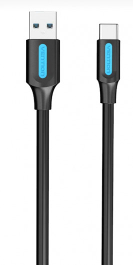 Vention USB-A 3.0/M -> USB-C/M kábel (PVC,fekete), 0,5m, kábel
