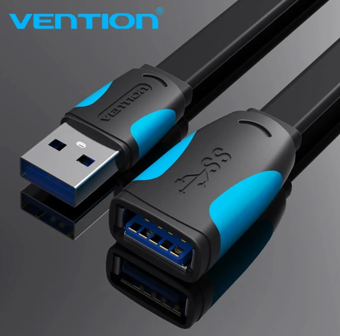 Vention USB 3.0, (hosszabbító, lapos, fekete), 1m, kábel