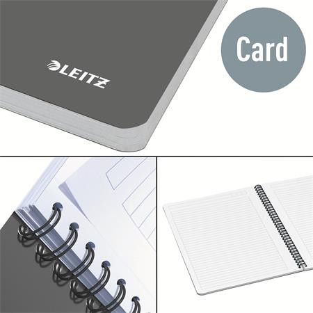 Spirálfüzet, A5, vonalas, 90 lap, laminált karton borító, LEITZ "Office", szürke