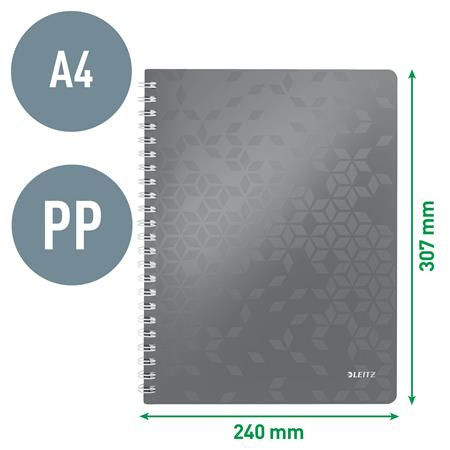 Spirálfüzet, A4, kockás, 80 lap, LEITZ "Wow", kék