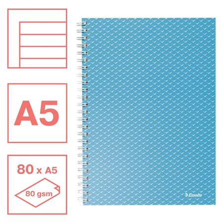 Spirálfüzet, A5, vonalas, 80 lap, ESSELTE "Colour'Breeze", kék