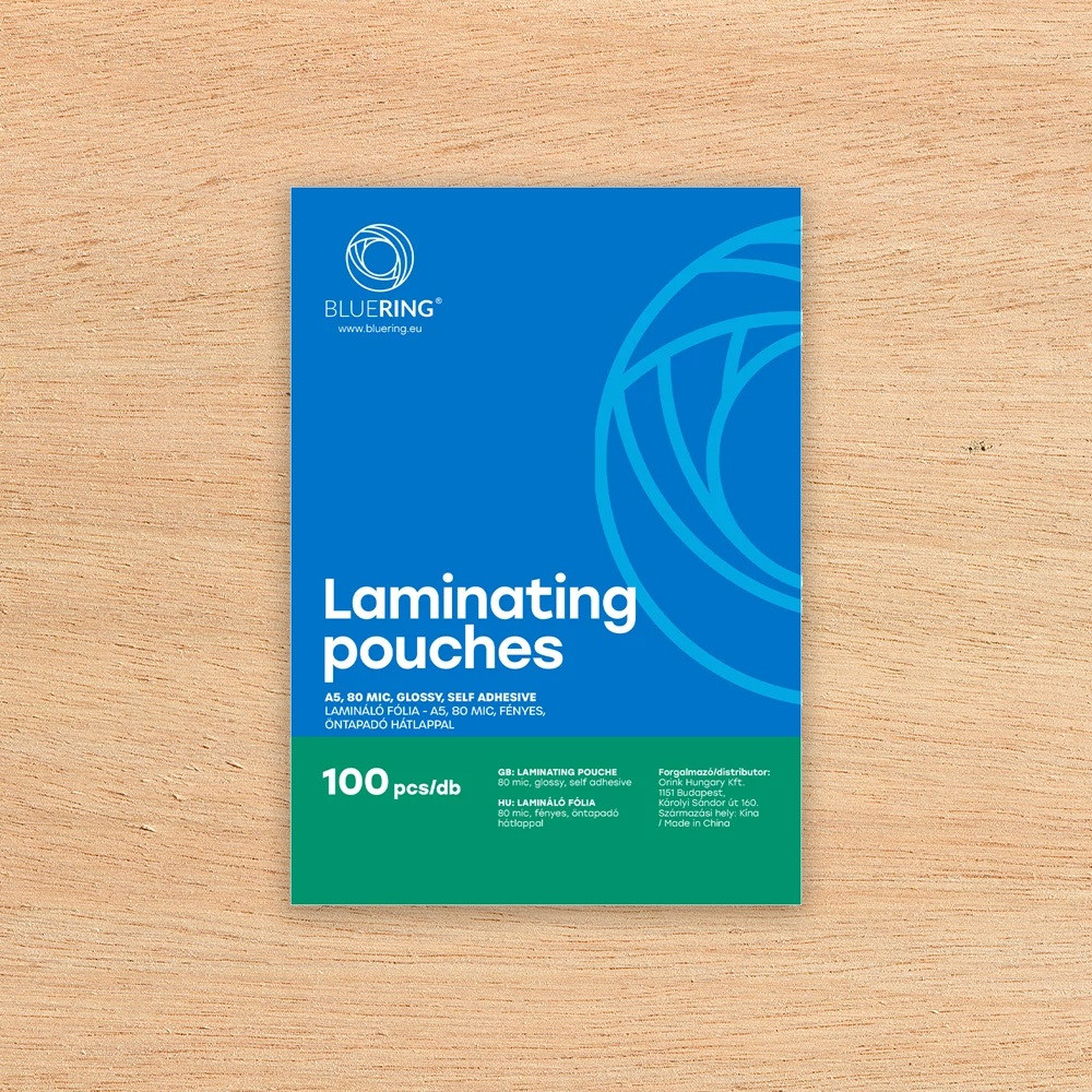 Lamináló fólia A5, 80 micron öntapadó hátlappal 100 db/doboz, Bluering Lamináló fólia A5, 80 micron öntapadó hátlappal 100 db/doboz, Bluering