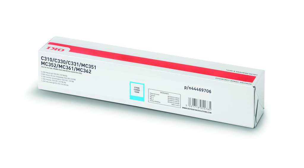 Image of Oki C310/330/510/530/MC351 Toner Cián 2000 oldalra