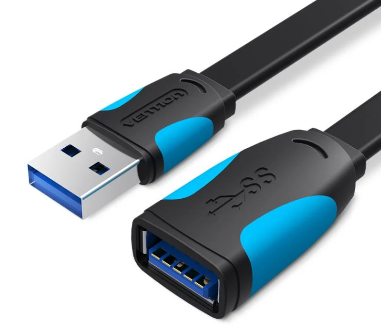 Vention USB 3.0, (hosszabbító, lapos, fekete), 1m, kábel
