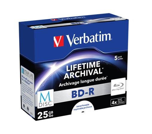 Image of BD-R BluRay lemez, archiváló, nyomtatható, M-DISC, 25GB, 4x, 1 db, normál tok, VERBATIM