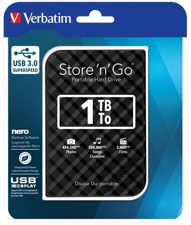 Image of 2,5" HDD (merevlemez), 1TB, USB 3.0, VERBATIM "Store n Go", fekete