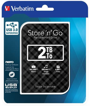 Image of 2,5" HDD (merevlemez), 2TB, USB 3.0, VERBATIM "Store n Go", fekete