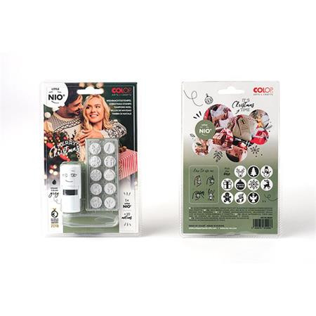 Image of Bélyegző, kirakós, 10 motívummal, "Nio Karácsony", fehér ház, fekete párnával