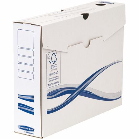 Image of Archiválódoboz, A4, 80 mm, FELLOWES "Bankers Box Basic", kék-fehér