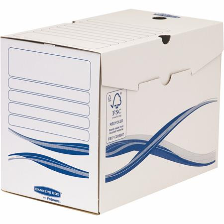 Image of Archiválódoboz, A4, 200 mm, FELLOWES "Bankers Box Basic", kék-fehér