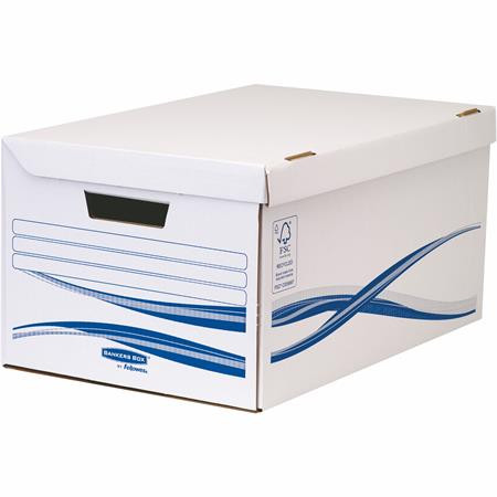Image of Csapófedeles archiválókonténer, karton, nagy, FELLOWES "Bankers Box Basic", kék-fehér