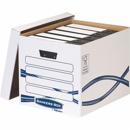 Image of Archiválókonténer, karton, FELLOWES, "Bankers Box Basic Tall", kék-fehér