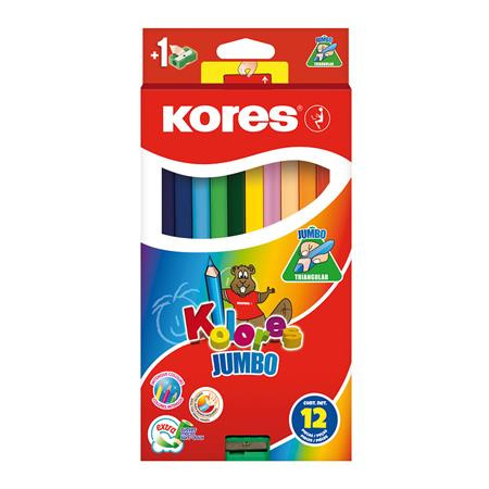 Image of Színes ceruza készlet, háromszögletű, vastag, KORES "Jumbo", 12 különböző szín