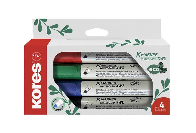 Image of Tábla- és flipchart marker készlet, vágott, KORES "Eco K-Marker", 4 különböző szín