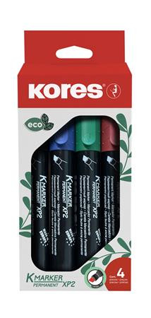 Image of Alkoholos marker készlet, 1-3 mm, vágott, KORES "Eco K-Marker", 4 különböző szín
