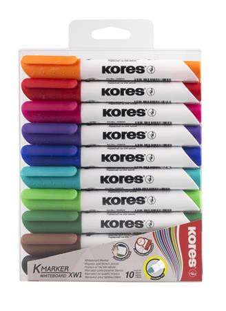 Image of Tábla- és flipchart marker készlet, 1-3 mm, kúpos, KORES "K-Marker", 10 különböző szín