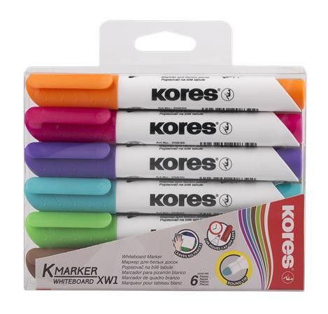Image of Tábla- és flipchart marker készlet, 1-3 mm, kúpos, KORES "K-Marker", 6 különböző szín