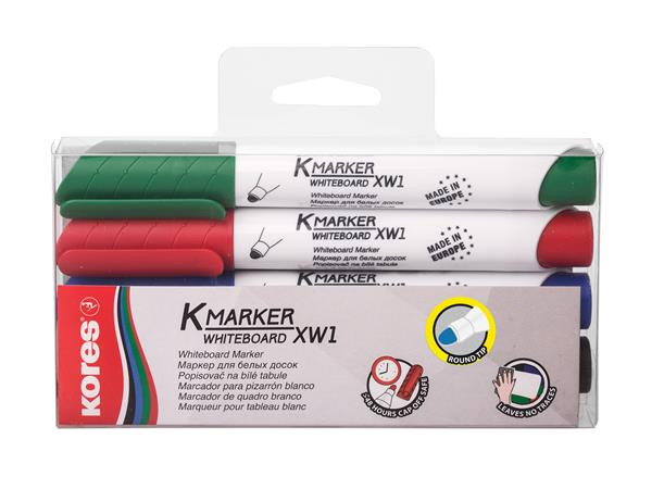 Image of Tábla- és flipchart marker készlet, 1-3 mm, kúpos, KORES "K-Marker", 4 különböző szín