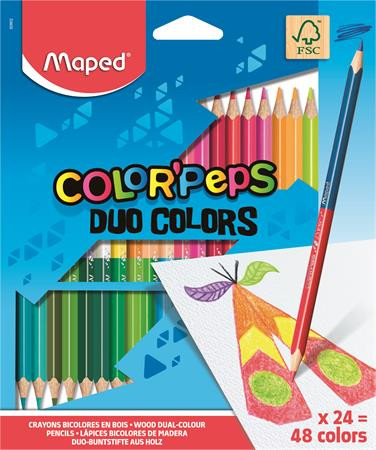 Image of Színes ceruza készlet, háromszögletű, kétvégű, MAPED "Color'Peps Duo", 48 különböző szín