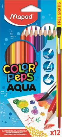 Image of Akvarell ceruza készlet, háromszögletű, ecsettel, MAPED "Color'Peps", 12 különböző szín