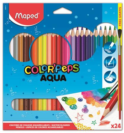 Image of Akvarell ceruza készlet, háromszögletű, ecsettel, MAPED "Color'Peps", 24 különböző szín