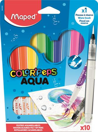 Image of Akvarell filctoll készlet, 3,6 mm, ecsettel, MAPED "Color'Peps Aqua", 10 különböző szín