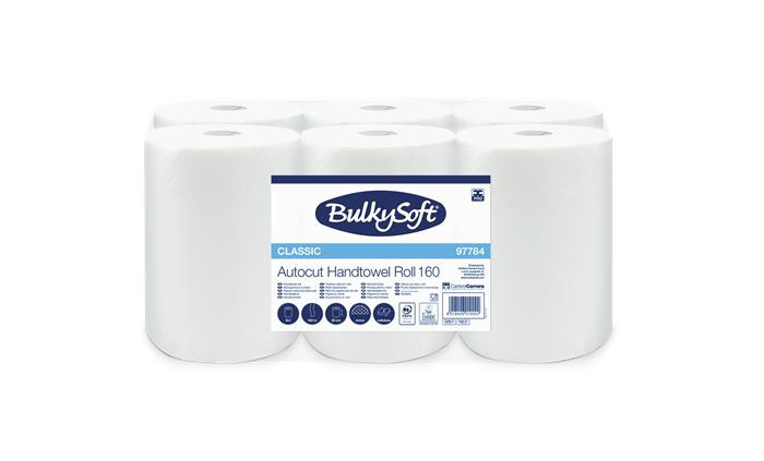 Kéztörlő, tekercses, 15,5 cm átmérő, 2 rétegű, BULKYSOFT "Universal System", hófehér