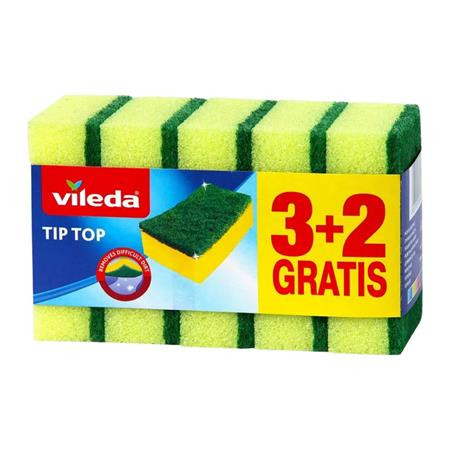 Mosogatószivacs, 3+2 db, VILEDA "Tip Top", sárga