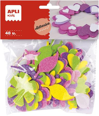 Image of Moosgumi, öntapadó, glitteres, virágok, APLI Kids "Eva Sheets", vegyes színek