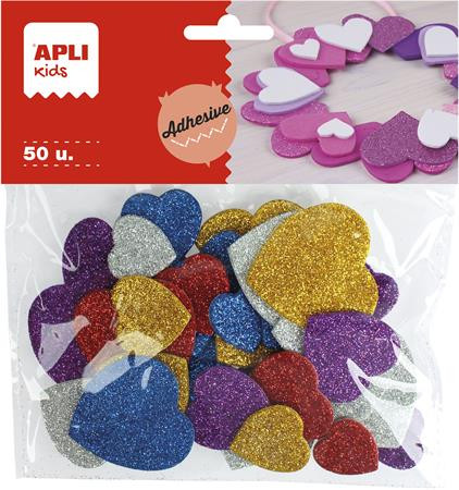 Image of Moosgumi, öntapadó, glitteres, szívek, APLI Kids "Eva Sheets", vegyes színek