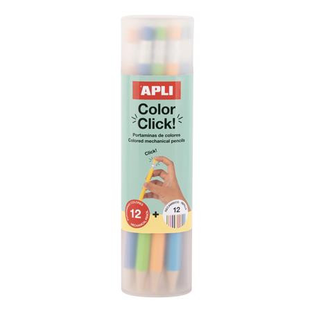 Image of Színes töltőceruza készlet, ceruzatartóban, APLI "Color Click", 12 különböző szín