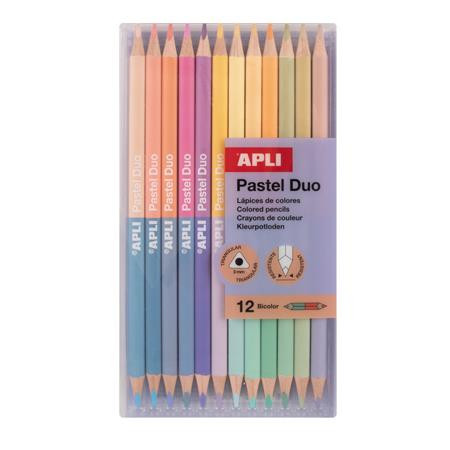 Image of Színes ceruza készlet, kétvégű, háromszögletű, APLI "Pastel Duo", 24 különböző pasztel szín