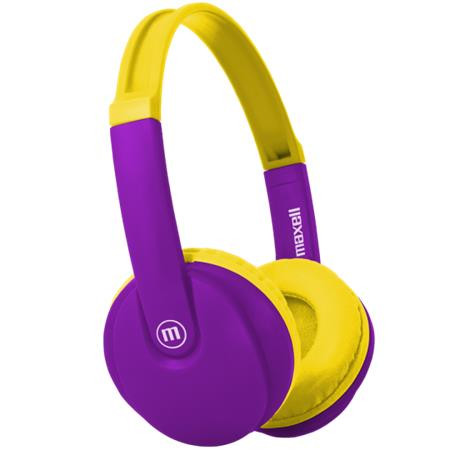 Image of Fejhallgató, gyerek méret, vezeték nélküli, Bluetooth, mikrofonnal, MAXELL "HP-BT350", lila-sárga
