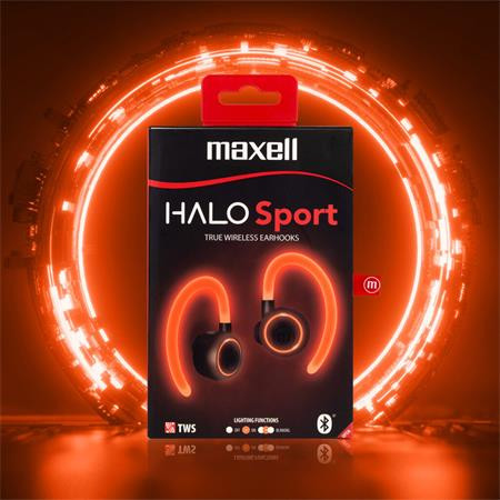 Image of Fülhallgató, vezeték nélküli, Bluetooth, mikrofonnal, LED-es fülhallgató, MAXELL "Halo Sport", fekete