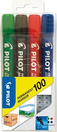 Image of Alkoholos marker, 1 mm, kúpos, PILOT "Permanent Marker 100", 4 szín
