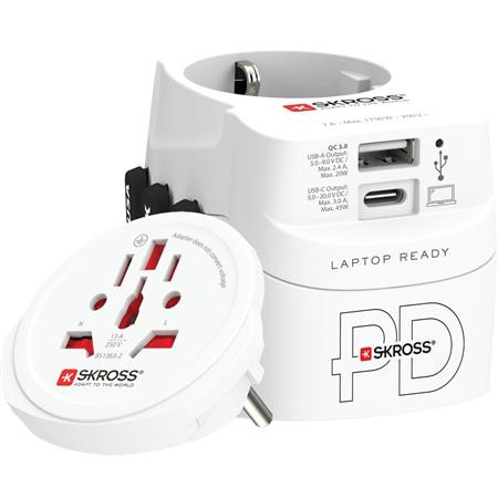 Image of Adapter, világutazóknak, 1xUSB-A, 1xUSB-C PD, 45W, USB-C kábel, SKROSS