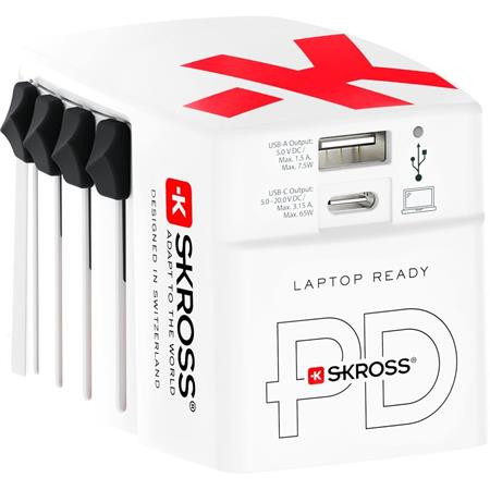 Image of Hálózati töltő, világutazóknak, 1xUSB-A, 1xUSB-C PD, 65W, USB-C kábel, SKROSS