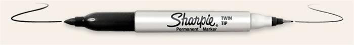Image of Alkoholos marker, kúpos, kétvégű, SHARPIE "Twin Tip", fekete