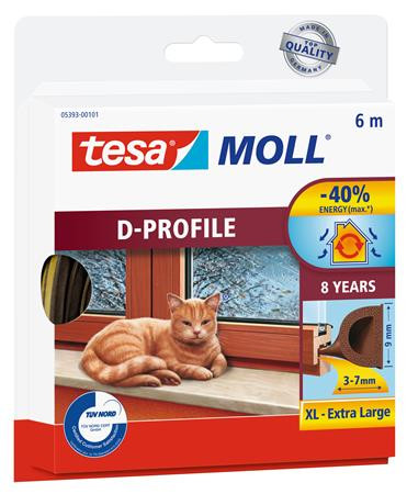 Image of Ajtó- és ablaktömítő szalag, 9 mm x 6 m, TESA "tesamoll® D profil", barna