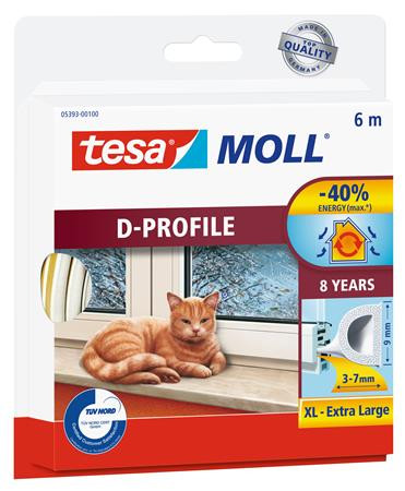 Image of Ajtó- és ablaktömítő szalag, 9 mm x 6 m, TESA "tesamoll® D profil", fehér