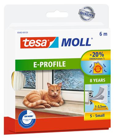 Image of Ajtó- és ablaktömítő szalag, 9 mm x 6 m, TESA "tesamoll® E profil", fehér
