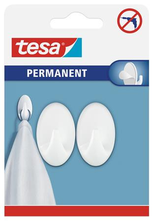 Image of Műanyag akasztó, öntapadó, ovális, S méret, TESA, fehér