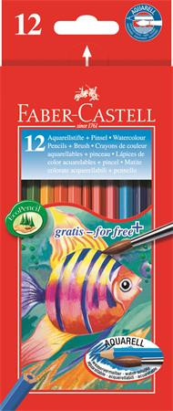 Image of Akvarell ceruza készlet, hatszögletű, ecsettel, FABER-CASTELL, 12 különböző szín
