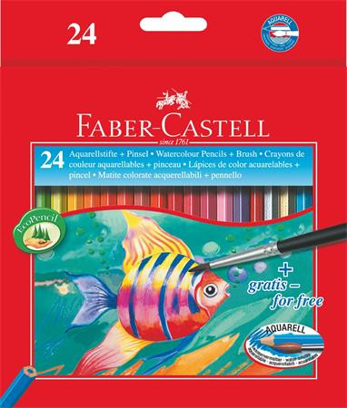 Image of Akvarell ceruza készlet, hatszögletű, ecsettel, FABER-CASTELL, 24 különböző szín