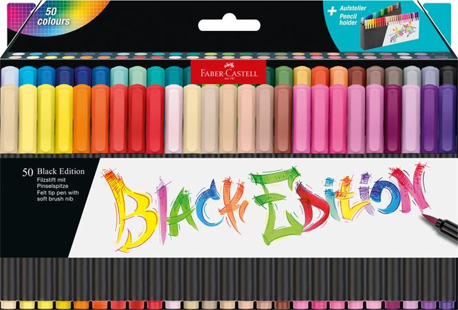 Image of Ecsetirón készlet, tartóval, FABER-CASTELL "Black Edition", 50 különböző szín