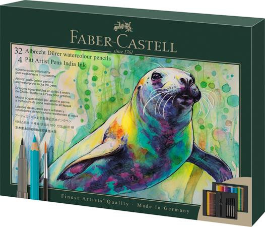 Image of Akvarell ceruza készlet, ecsettel, FABER-CASTELL "Albrecht Dürer &amp; Pitt Artist Pen", 37 db-os szett