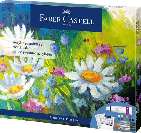 Image of Akrilfesték készlet festővászonnal, tubusos, FABER-CASTELL "Creative Studio", 12 különböző szín