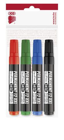 Image of Alkoholos marker készlet, 1-4 mm, vágott, ICO "Permanent 12 XXL", 4 különböző szín