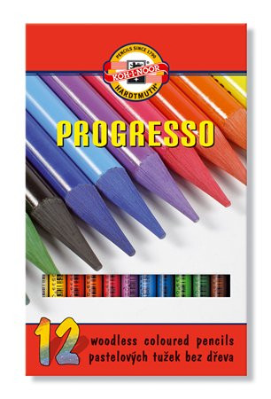 Image of Színes ceruza készlet, henger alakú, famentes, KOH-I-NOOR "Progresso 8756/12", 12 különböző szín